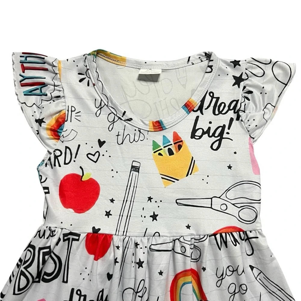 Girls XL 5-6 Colorful Scribble Graphic Back to School Dress